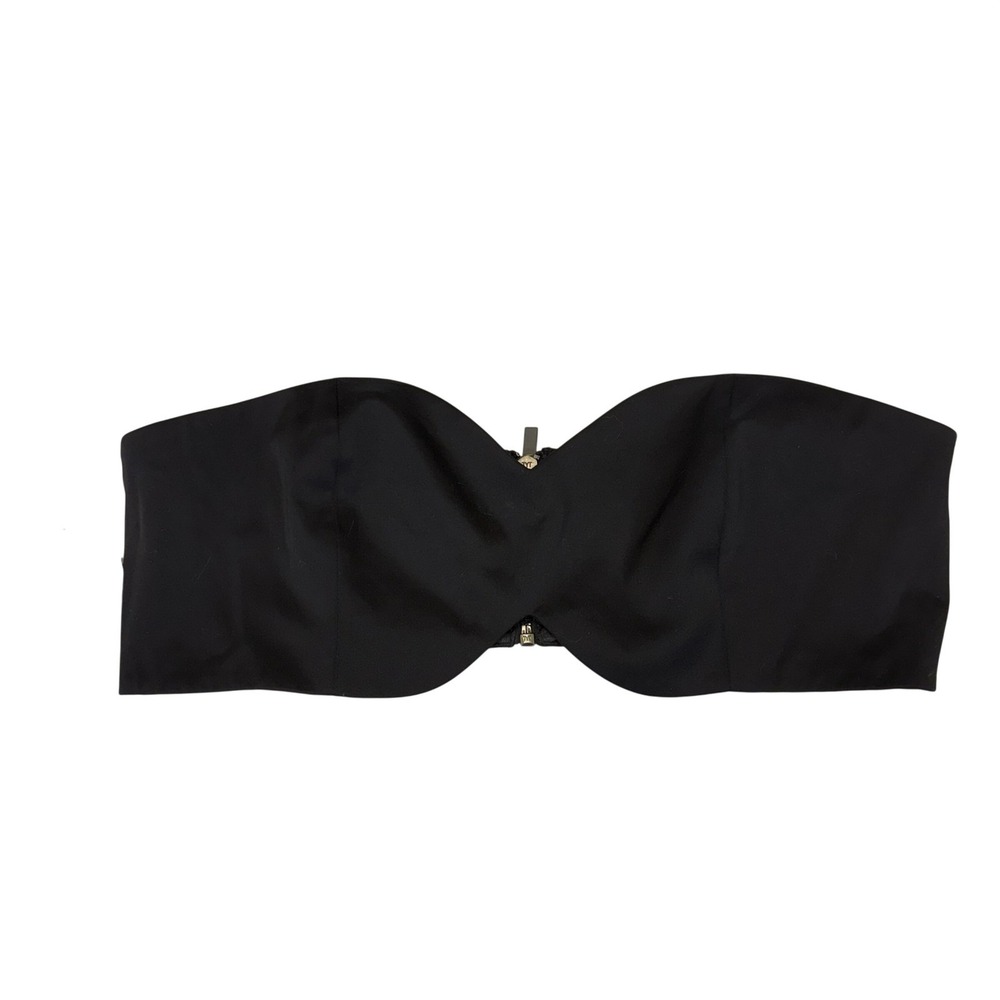 Nasty Gal Black Strapless Sweetheart Bandeau Crop Top Zip Back Y2K Club L - Picture 2 of 10
